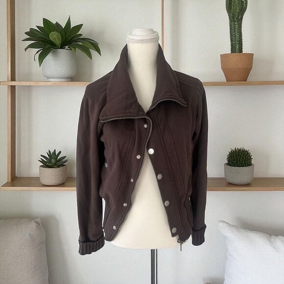 ZARA Women’s Brown Bomber Knit Jacket Size Large - Picture 1 of 5